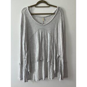 Free People Sunset Park Drippy Thermal Long SLeeve Top Light Gray Hi Low Small